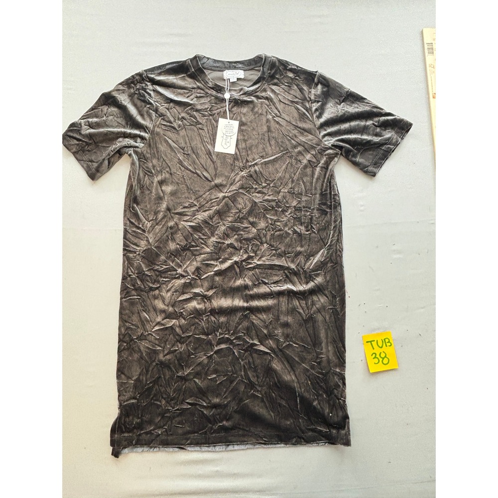 Mud Pie Women Gray Crushed Velvet Short Sleeve Crew Neck Mini T-Shirt Dress S
